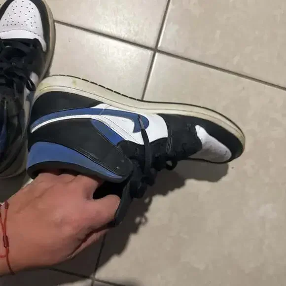 Air Jordan 1 Mid - Black and Dark Powder Blue Sneakers, Men's Size 10